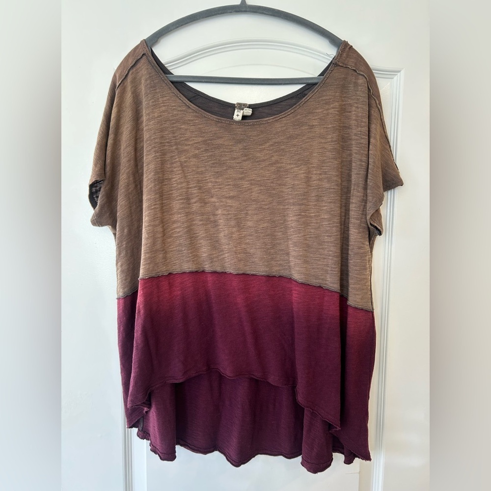 EUC Free People We the Free Midnight Color Block Cotton Oversized Boho Tee - Picture 3 of 6